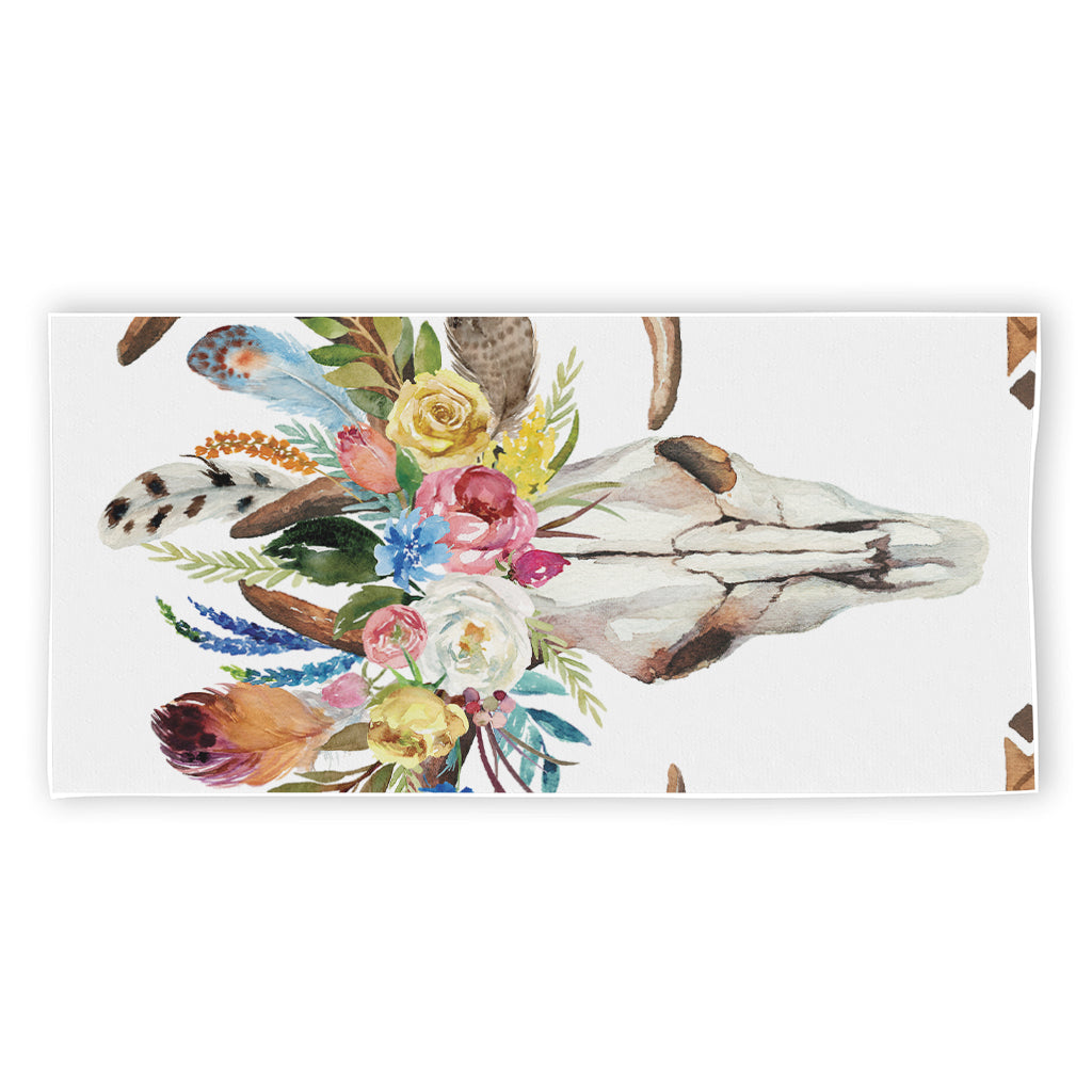 Boho Floral Deer Skull Print Beach Towel