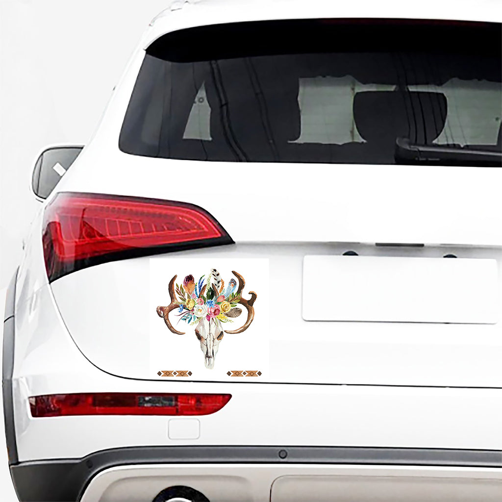 Boho Floral Deer Skull Print Car Sticker