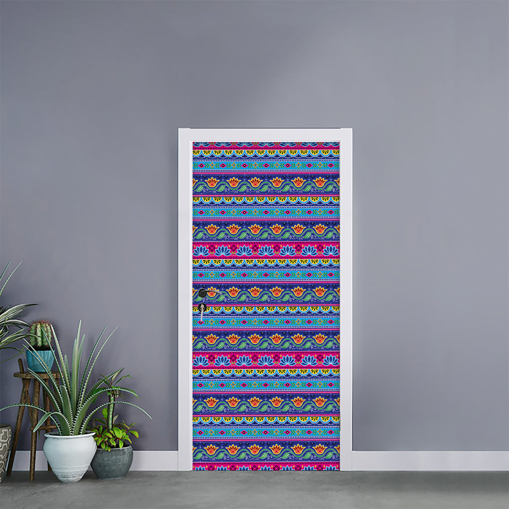 Boho Indian Lotus Pattern Print Door Sticker