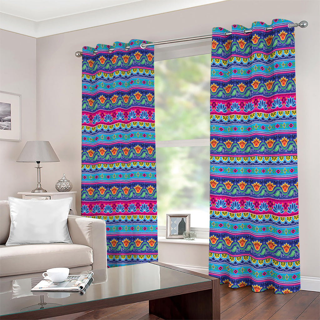 Boho Indian Lotus Pattern Print Extra Wide Grommet Curtains