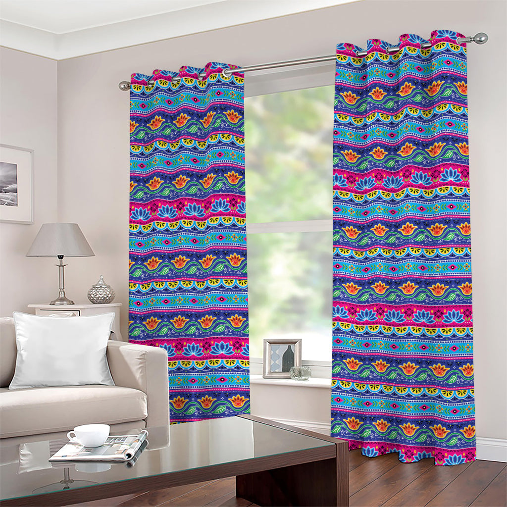 Boho Indian Lotus Pattern Print Grommet Curtains