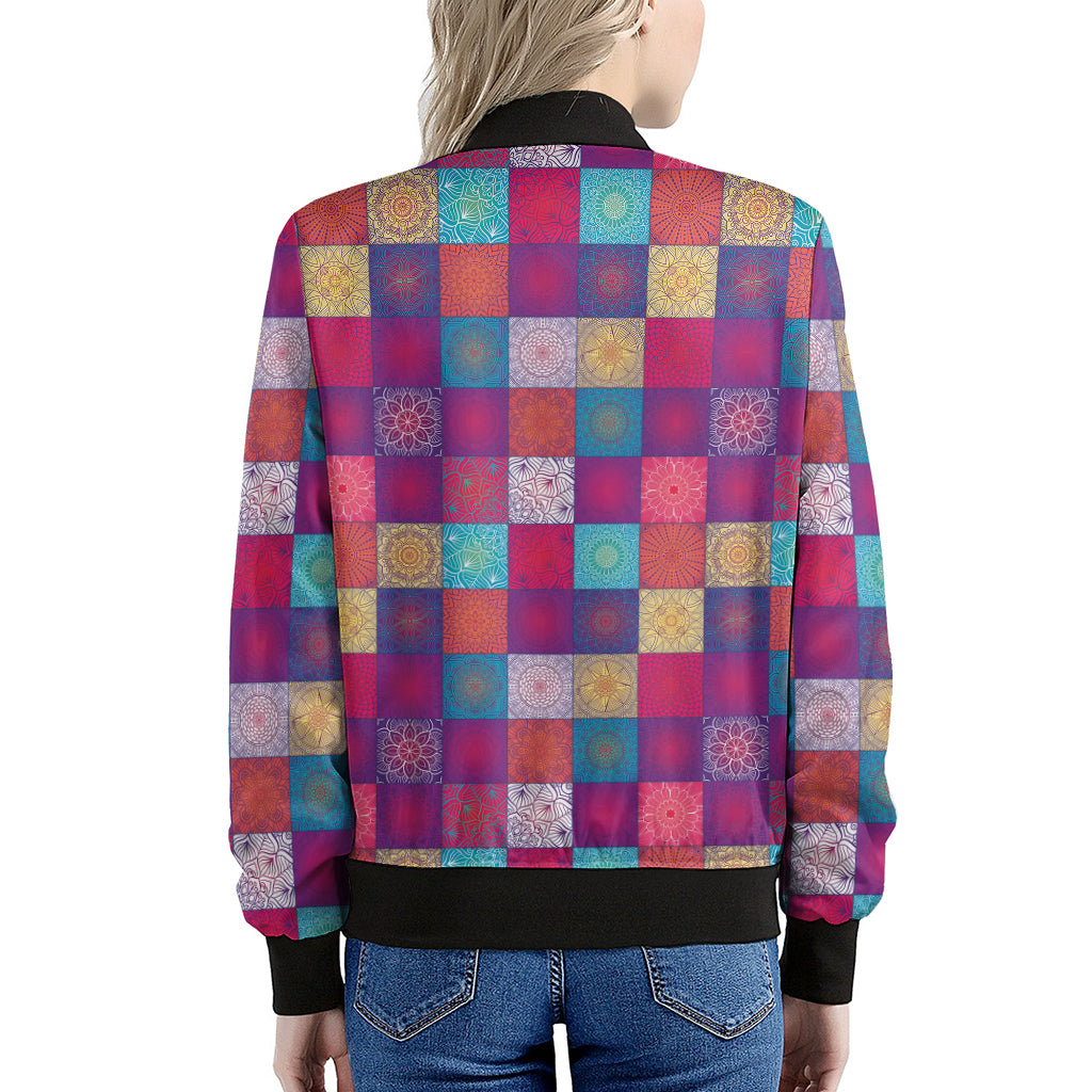 Boho Mandala Patchwork Pattern Print Women's Bomber Jacket