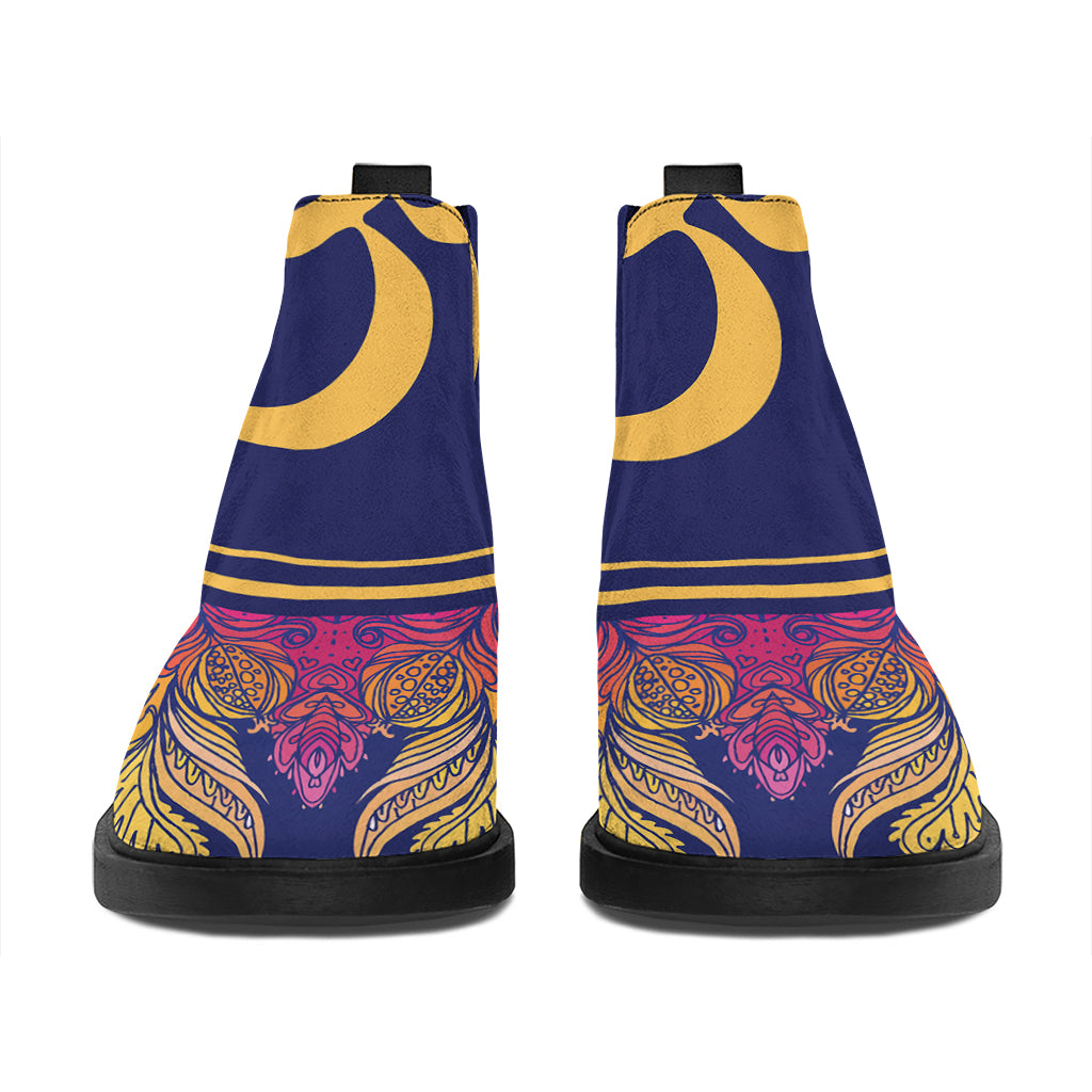 Boho Om Mandala Print Flat Ankle Boots