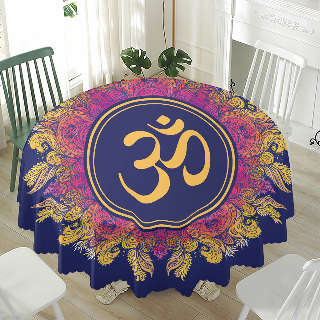 Boho Om Mandala Print Waterproof Round Tablecloth