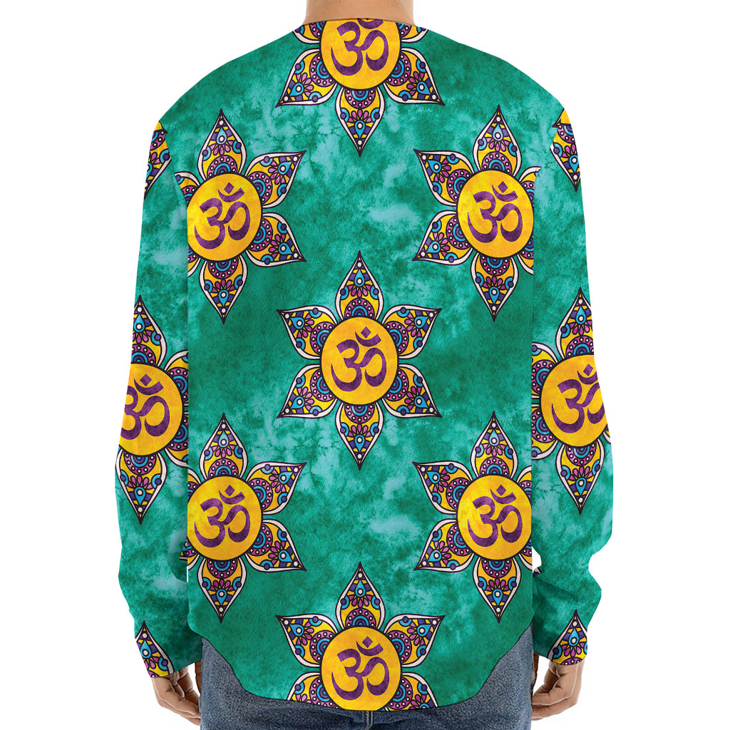 Boho Om Sign Pattern Print Long Sleeve Baseball Jersey