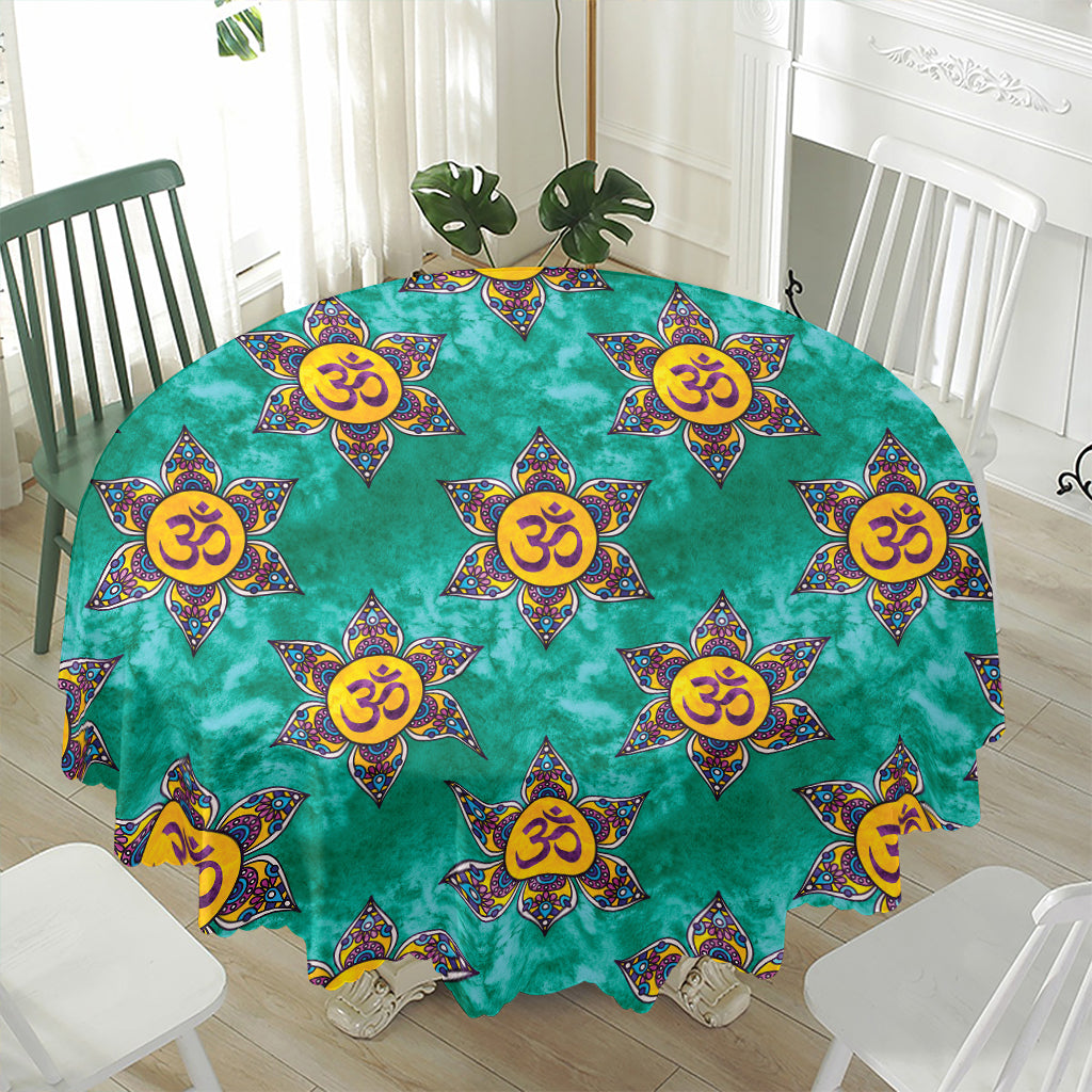 Boho Om Sign Pattern Print Waterproof Round Tablecloth