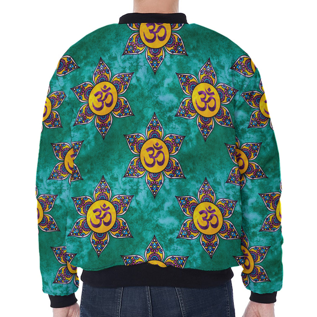 Boho Om Sign Pattern Print Zip Sleeve Bomber Jacket