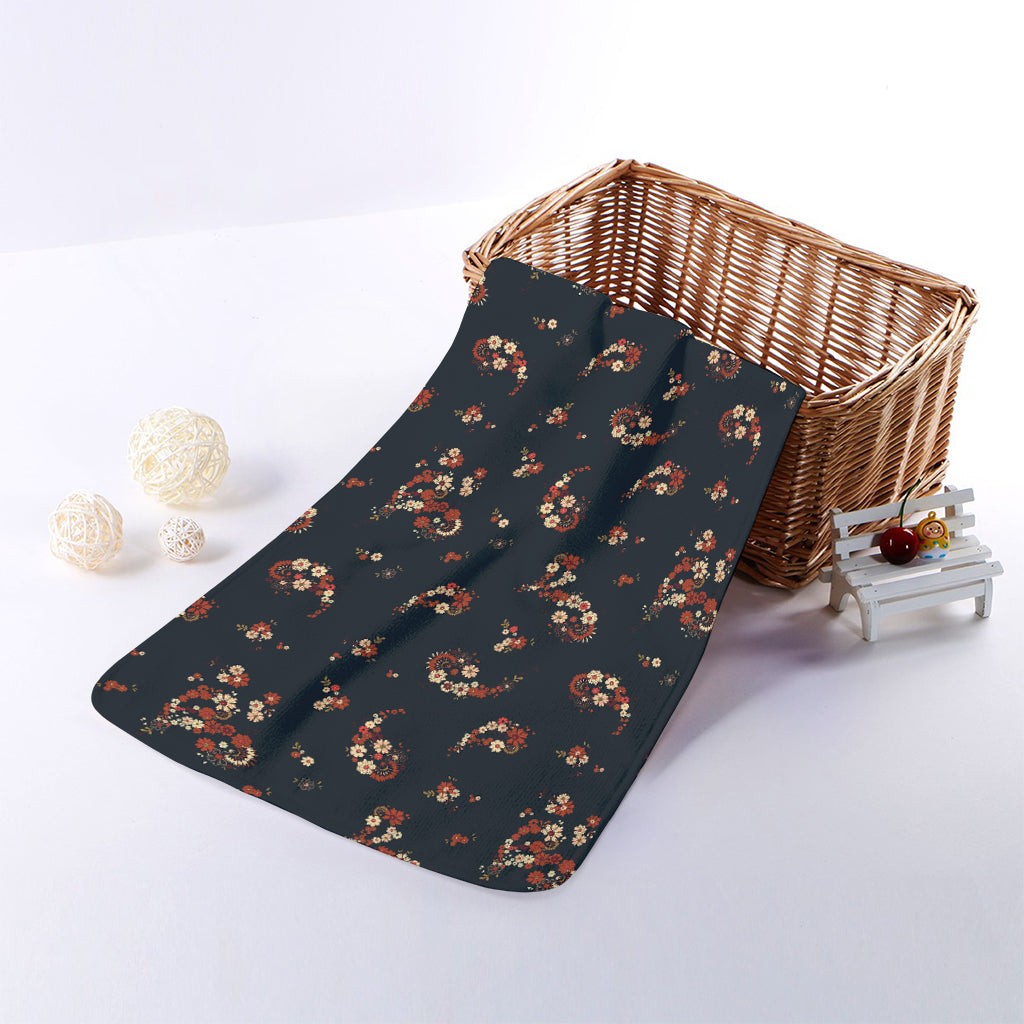 Boho Paisley Flower Pattern Print Towel