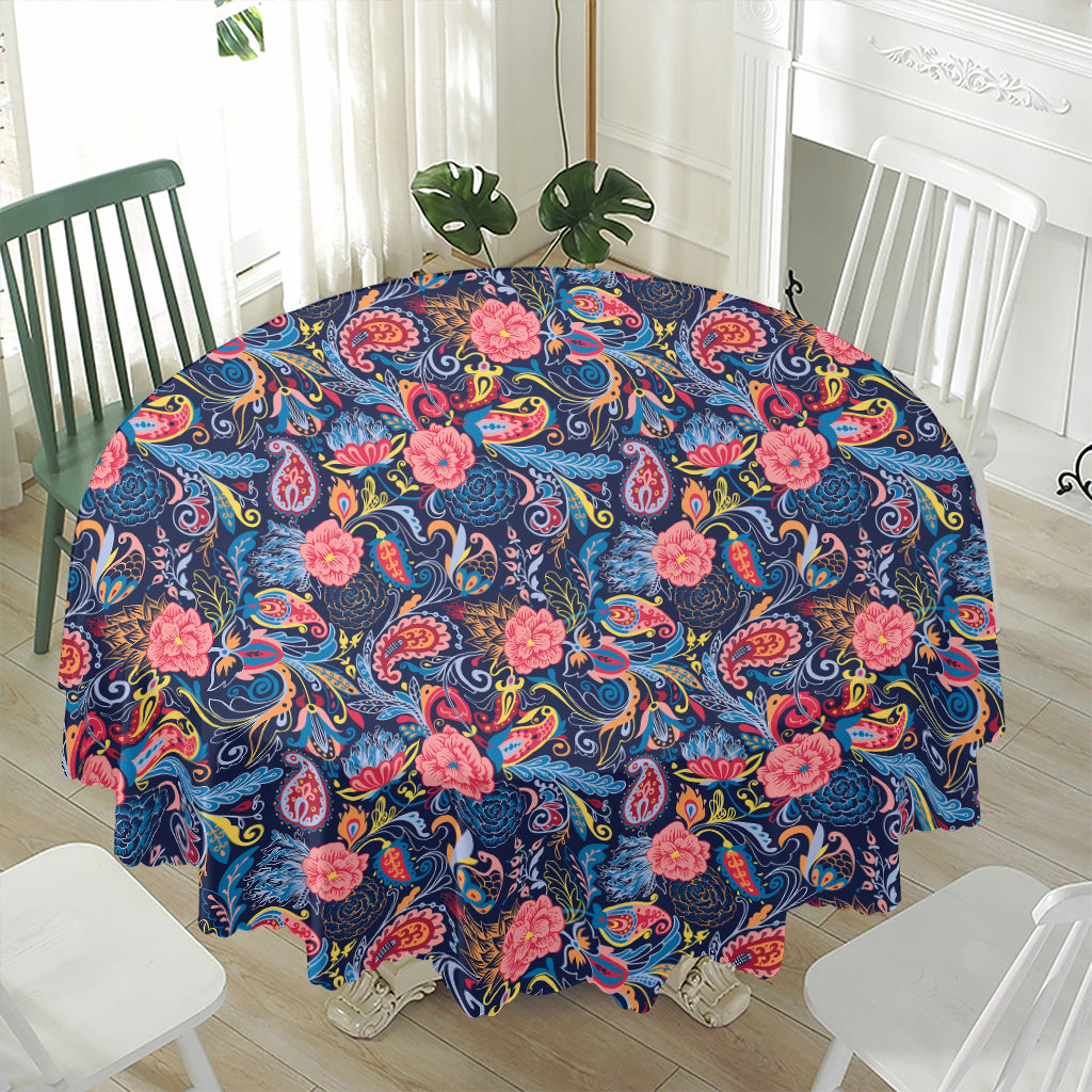 Boho Paisley Pattern Print Waterproof Round Tablecloth
