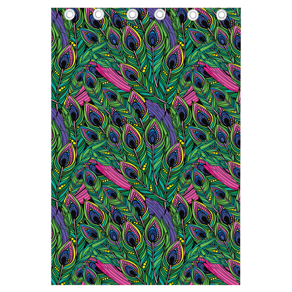 Boho Peacock Feather Pattern Print Curtain