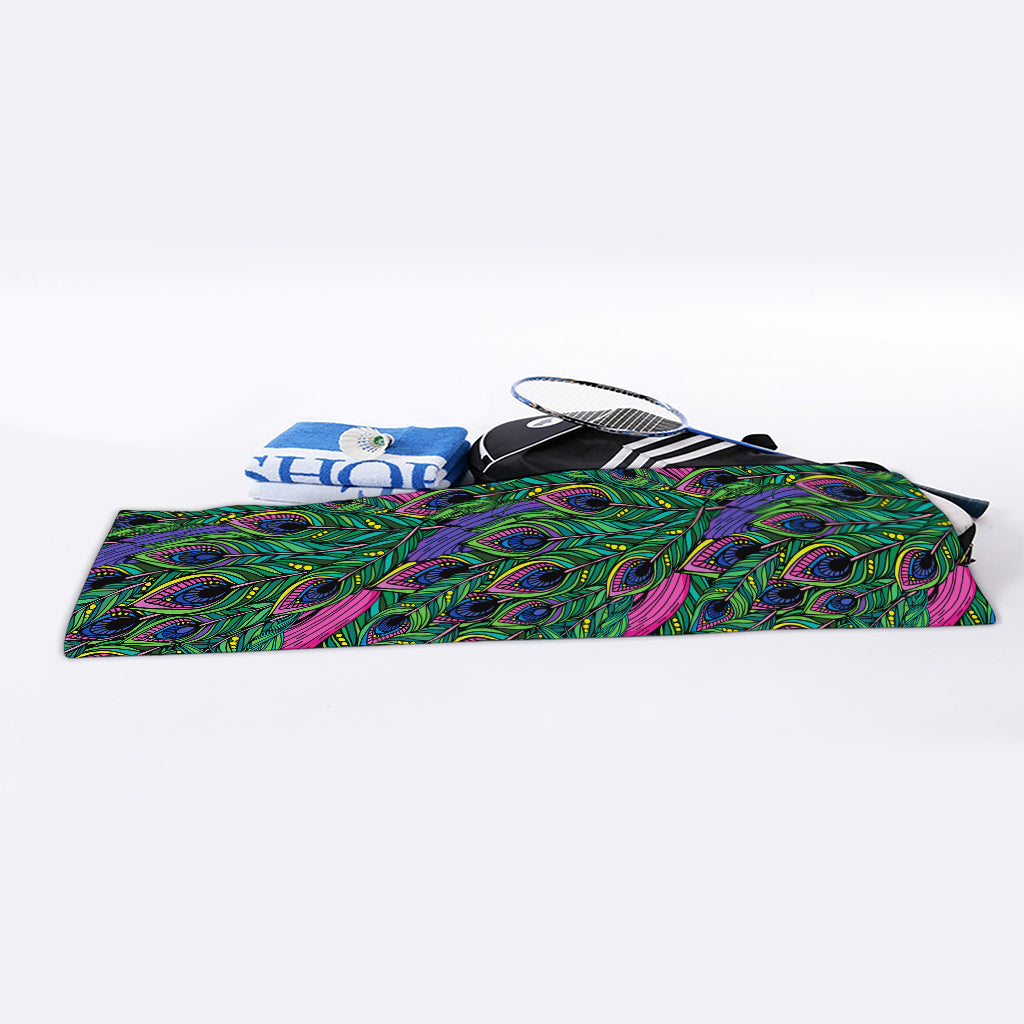 Boho Peacock Feather Pattern Print Sports Towel
