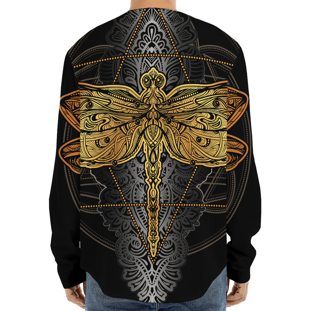 Boho Spiritual Dragonfly Print Long Sleeve Baseball Jersey