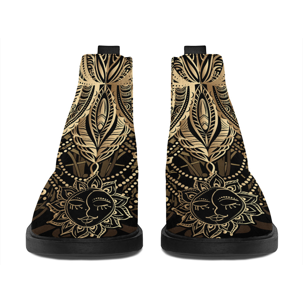 Boho Spiritual Lotus Print Flat Ankle Boots