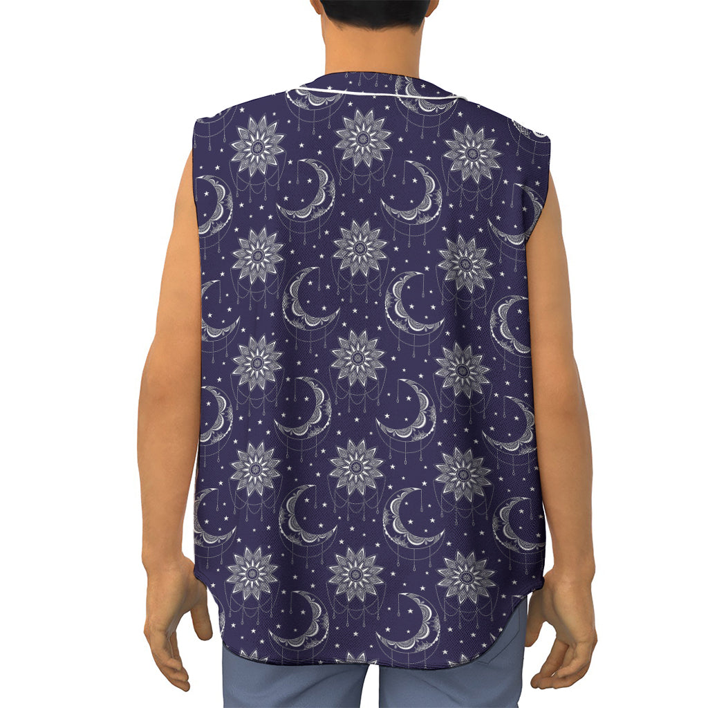 Boho Sun And Moon Pattern Print Sleeveless Baseball Jersey
