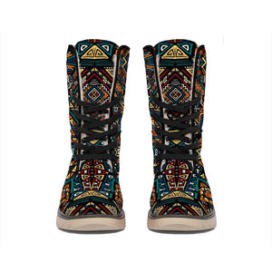 Boho Tribal Aztec Pattern Print Winter Boots