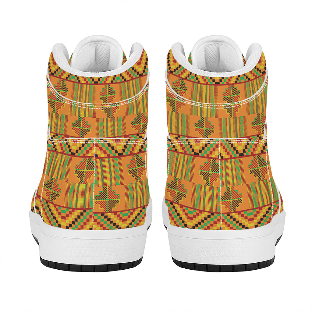 Bonwire Kente Pattern Print High Top Leather Sneakers