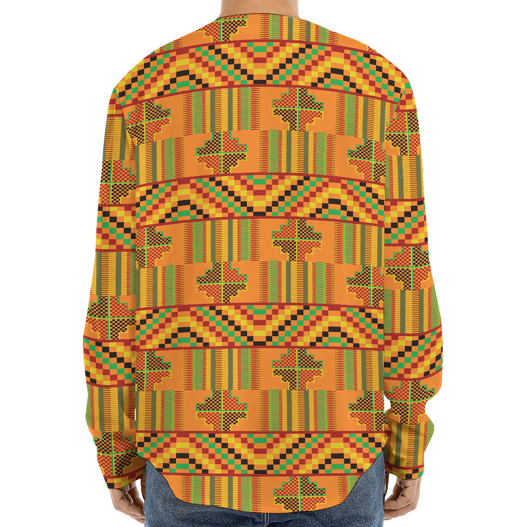 Bonwire Kente Pattern Print Long Sleeve Baseball Jersey