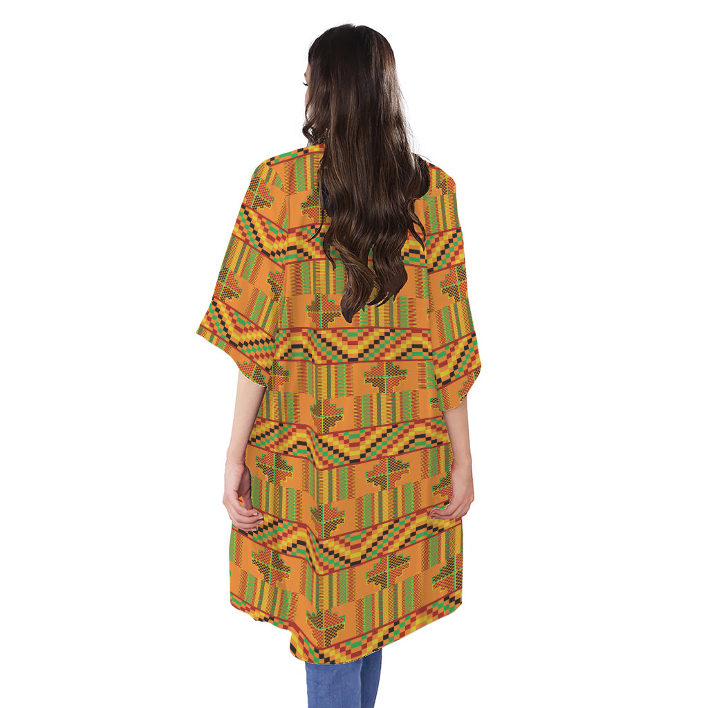 Bonwire Kente Pattern Print Open Front Beach Cover Up