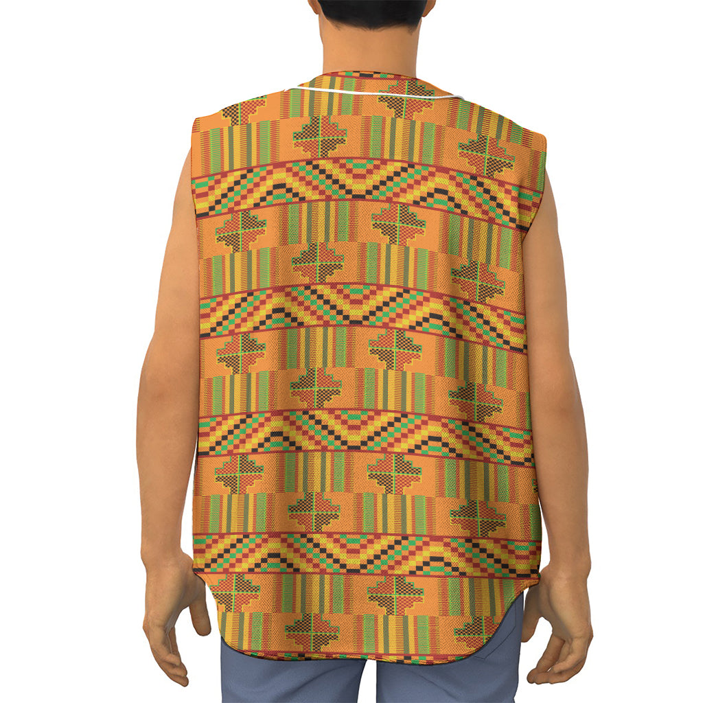Bonwire Kente Pattern Print Sleeveless Baseball Jersey