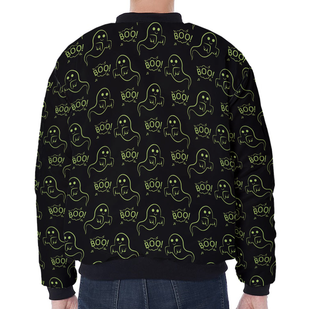 Boo Ghost Pattern Print Zip Sleeve Bomber Jacket