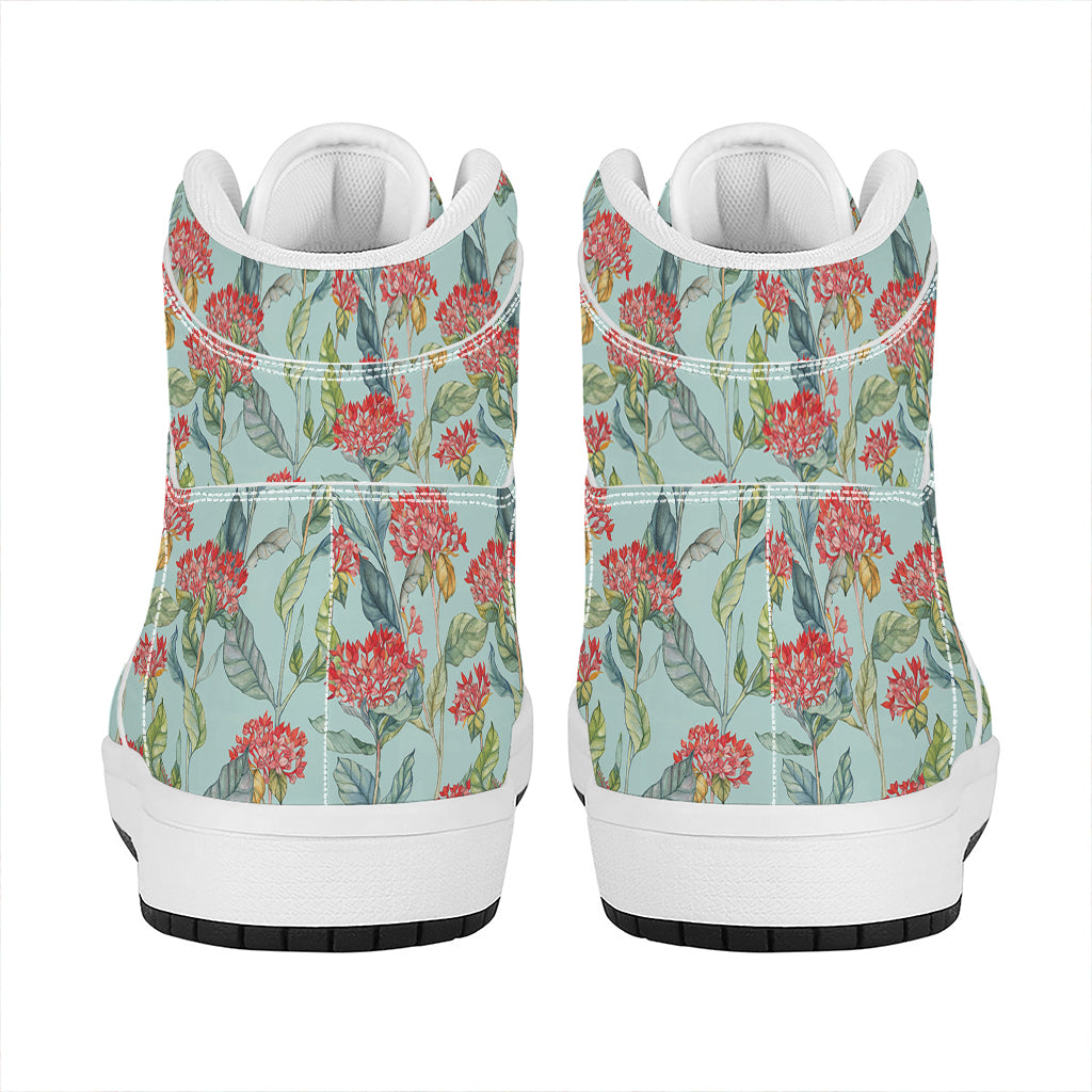 Bouvardia Pattern Print High Top Leather Sneakers