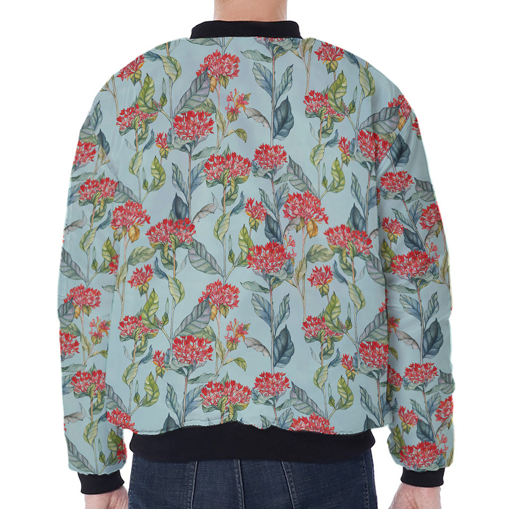 Bouvardia Pattern Print Zip Sleeve Bomber Jacket