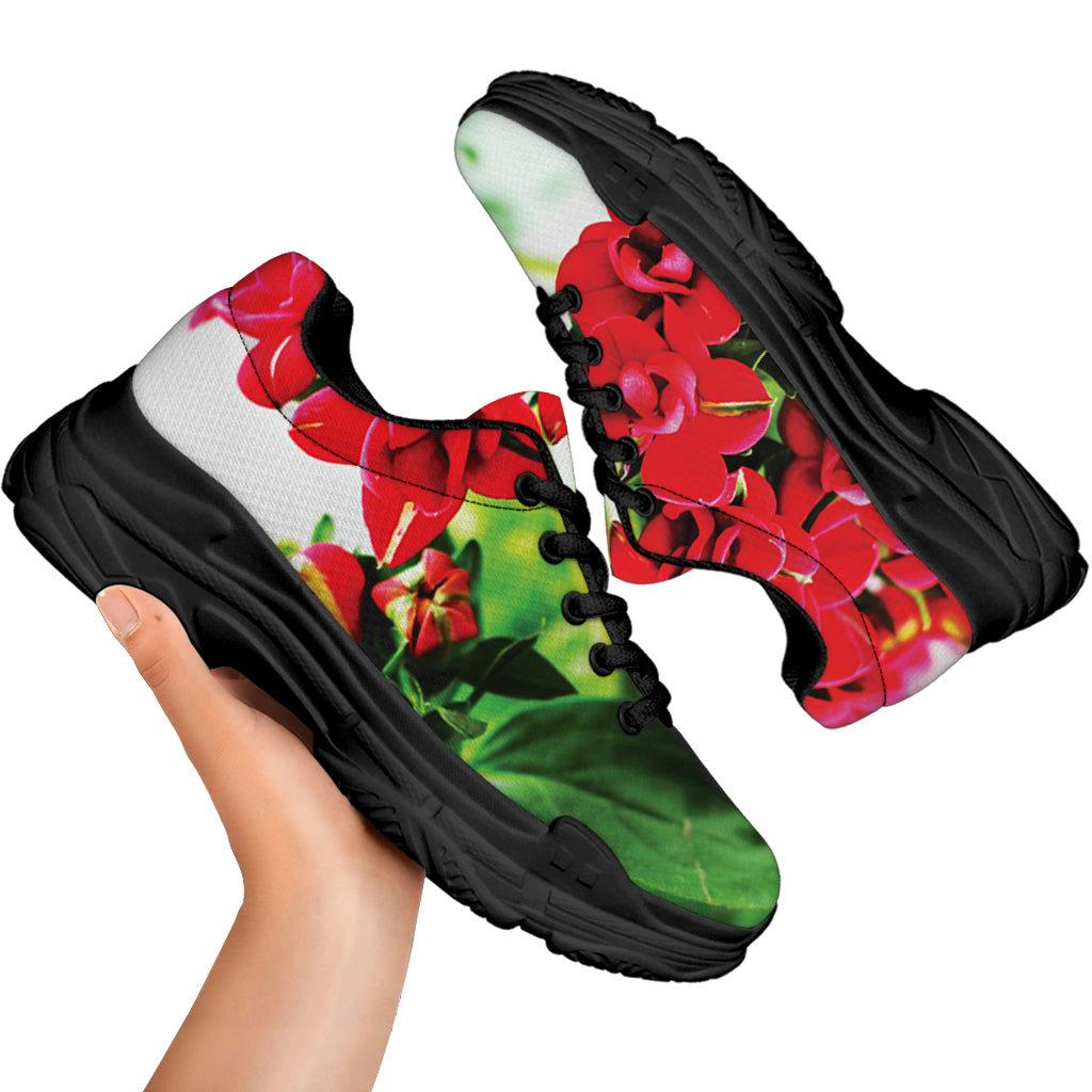 Bouvardia Plant Print Black Chunky Shoes