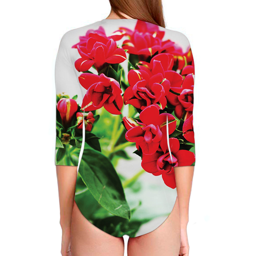 Bouvardia Plant Print Long Sleeve Swimsuit