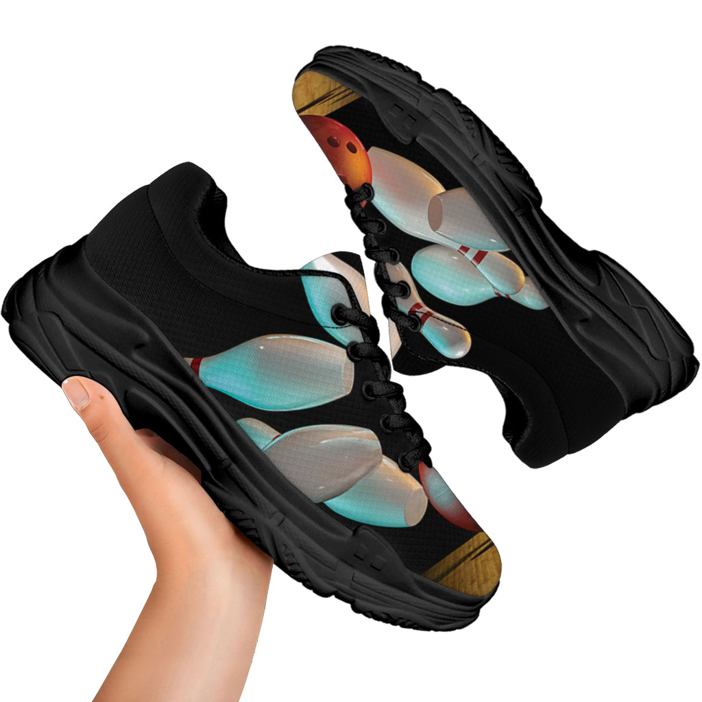 Bowling Strike Print Black Chunky Shoes