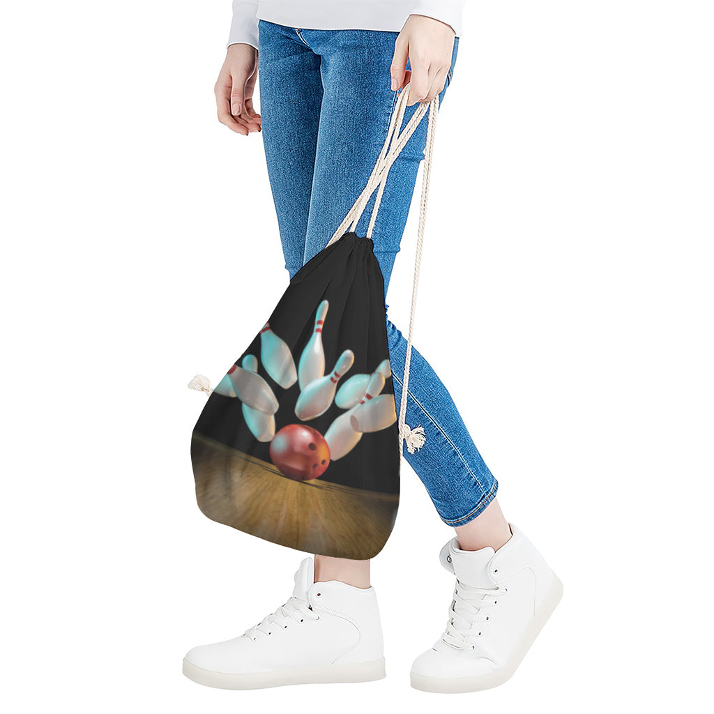 Bowling Strike Print Drawstring Bag