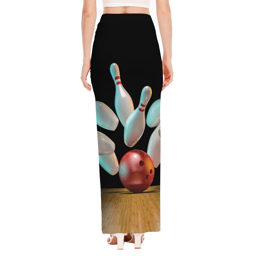 Bowling Strike Print High Slit Maxi Skirt