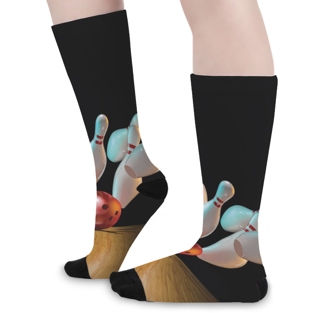 Bowling Strike Print Long Socks