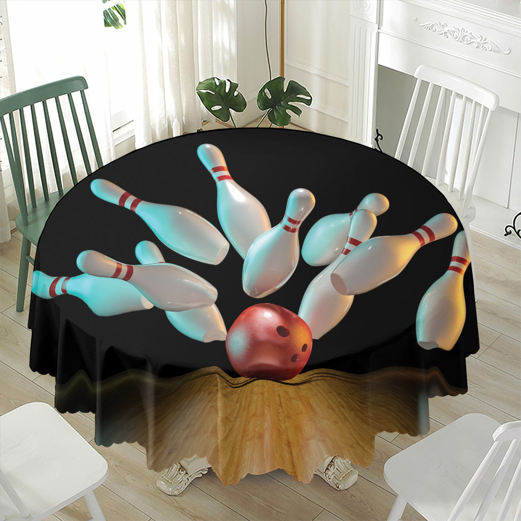 Bowling Strike Print Waterproof Round Tablecloth