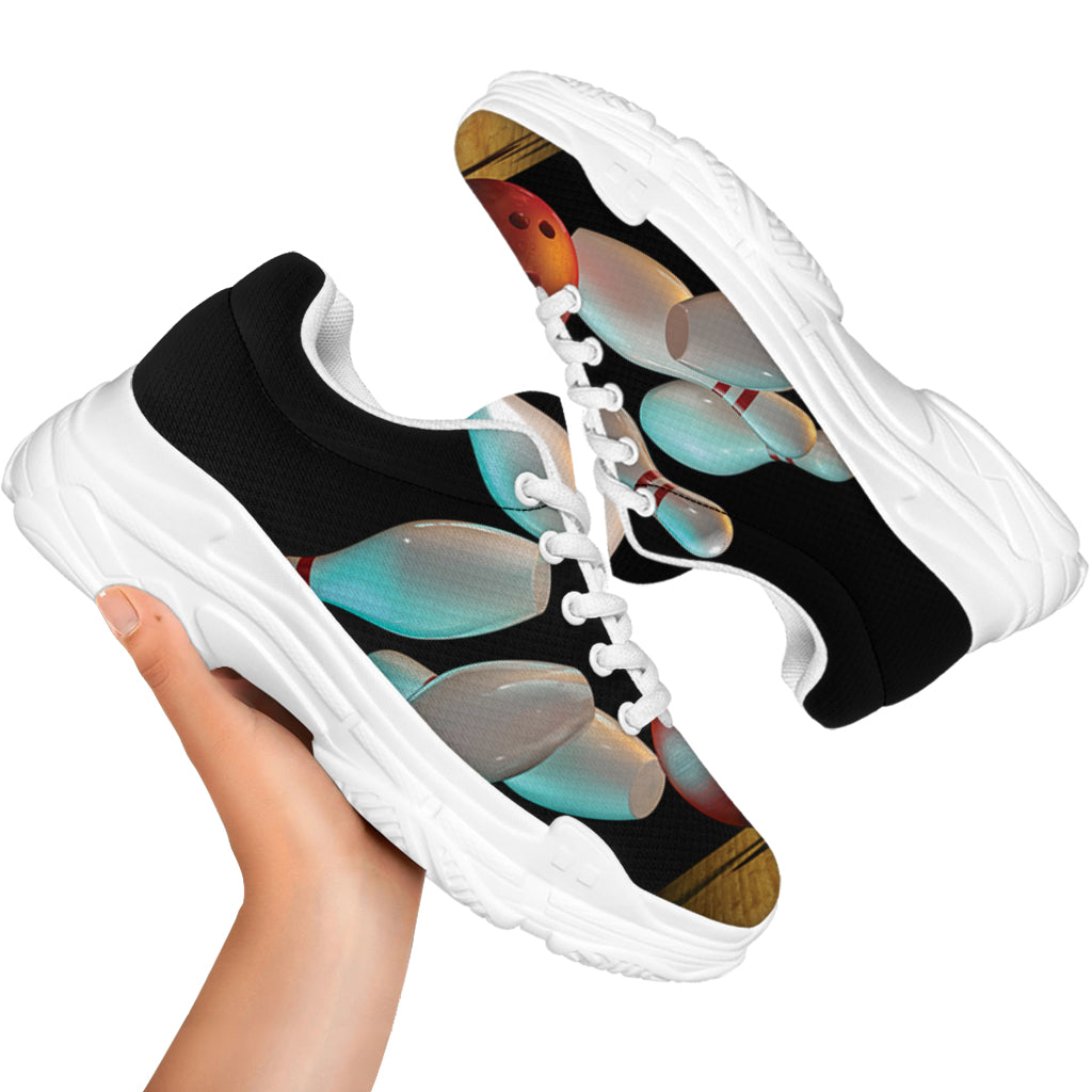 Bowling Strike Print White Chunky Shoes