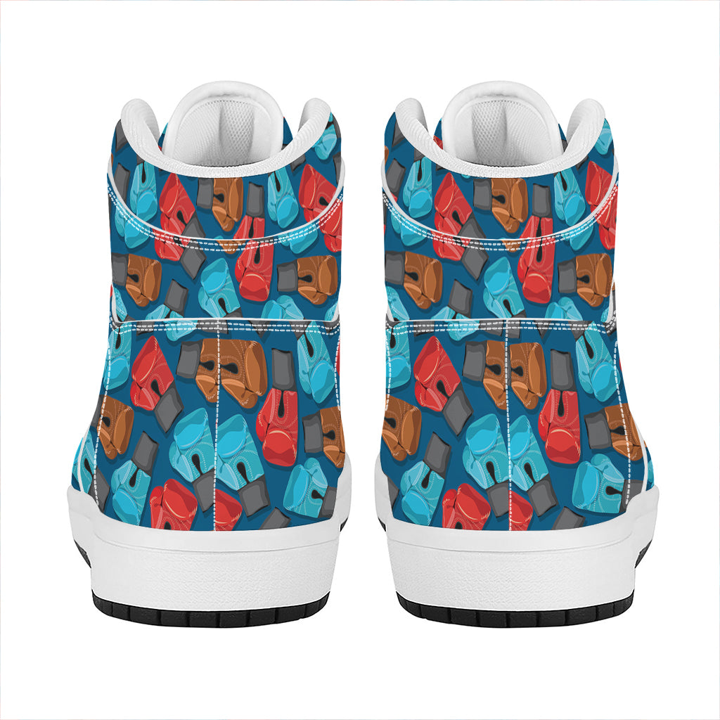 Boxing Gloves Pattern Print High Top Leather Sneakers