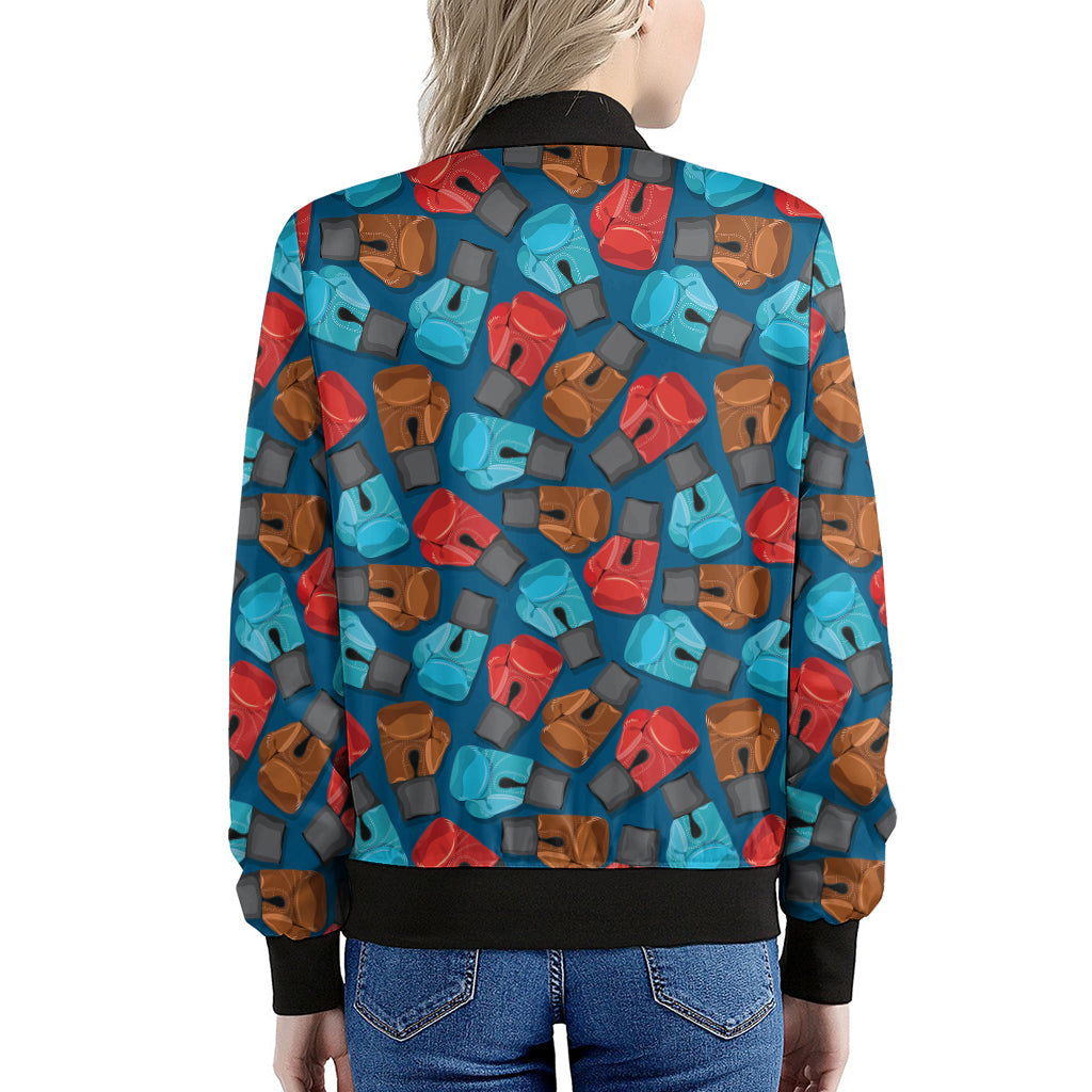 Boxing Gloves Pattern Print Women's Bomber Jacket