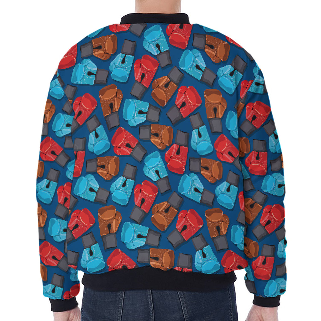 Boxing Gloves Pattern Print Zip Sleeve Bomber Jacket