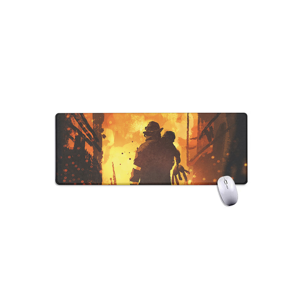 Brave Firefighter Painting Print Extended Mouse Pad