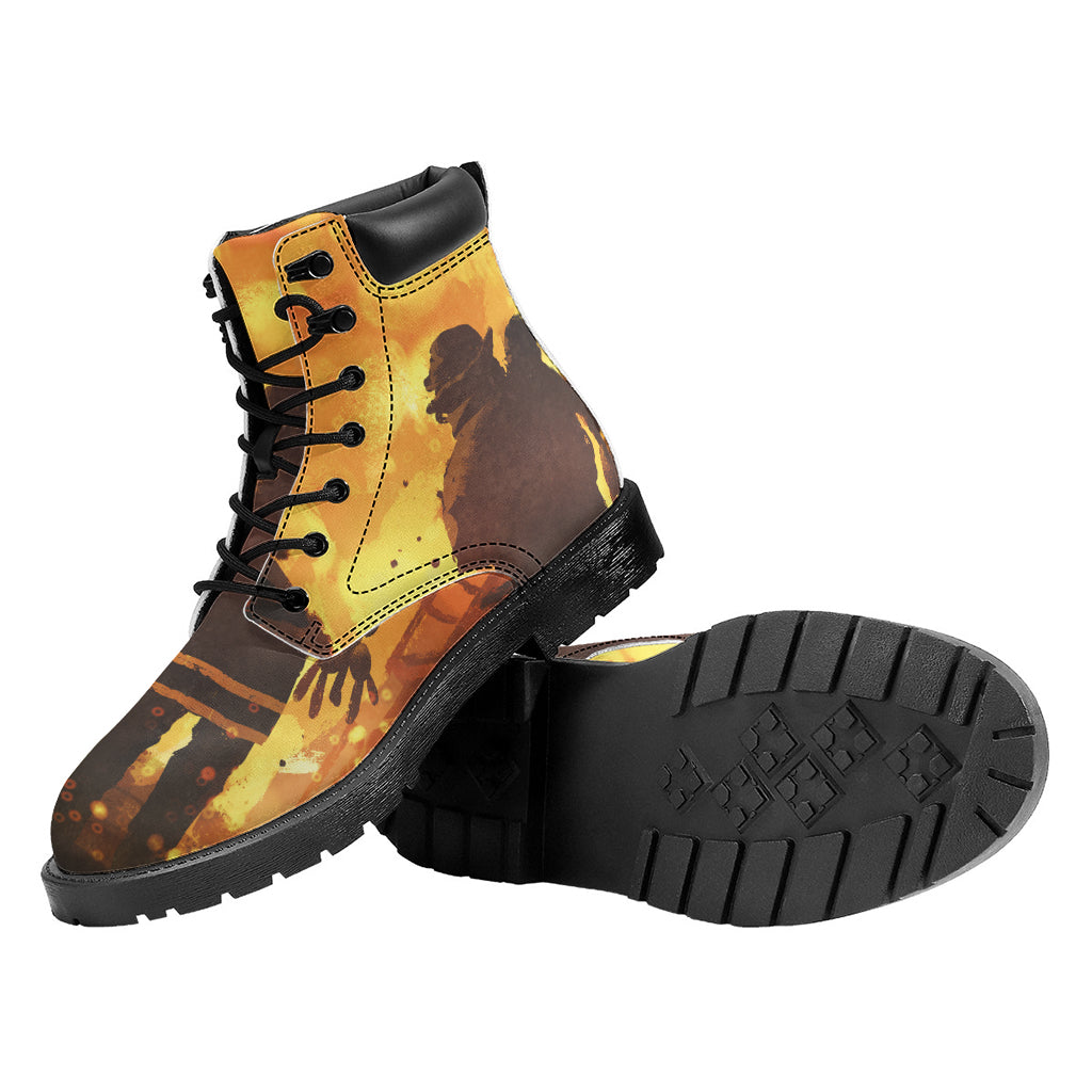 Brave Firefighter Painting Print Work Boots