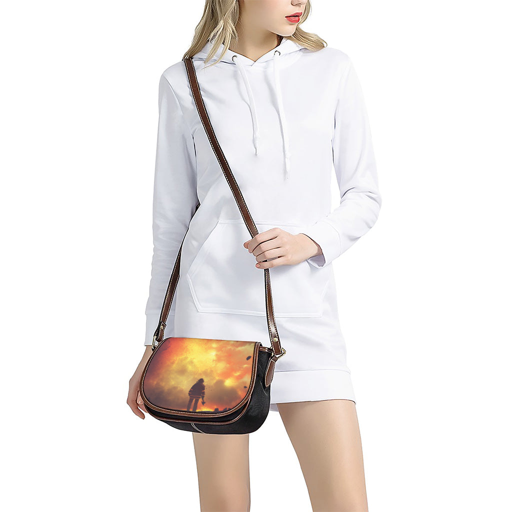 Brave Firefighter With Axe Print Saddle Bag