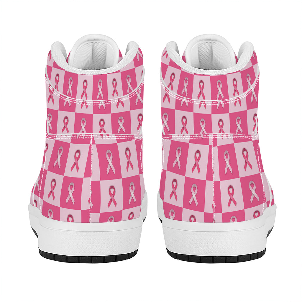 Breast Cancer Awareness Pattern Print High Top Leather Sneakers