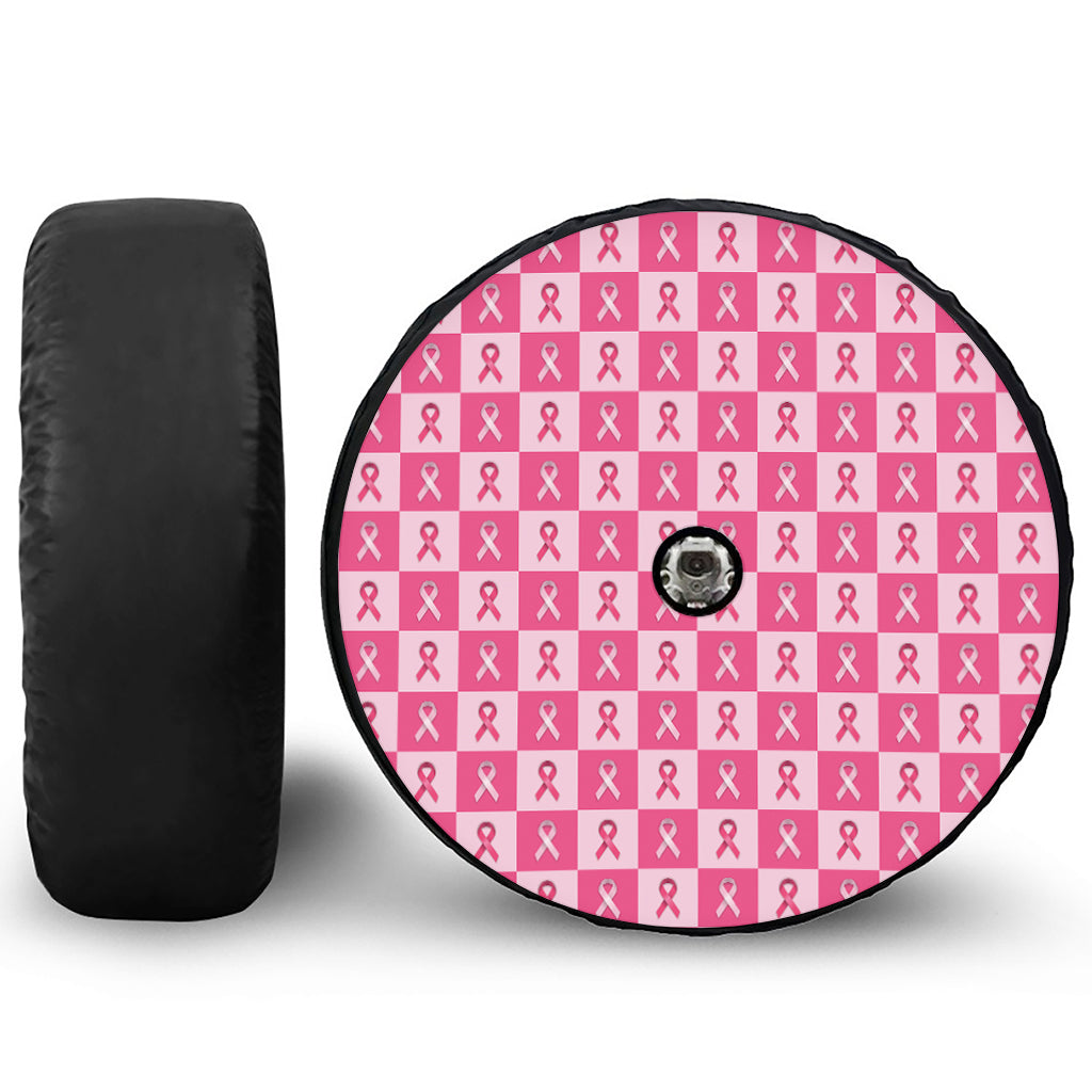Breast Cancer Awareness Pattern Print Tire Cover With Camera Hole