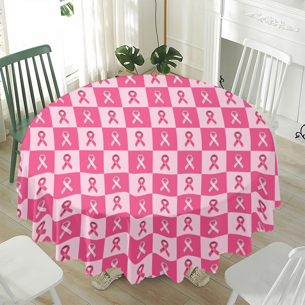 Breast Cancer Awareness Pattern Print Waterproof Round Tablecloth