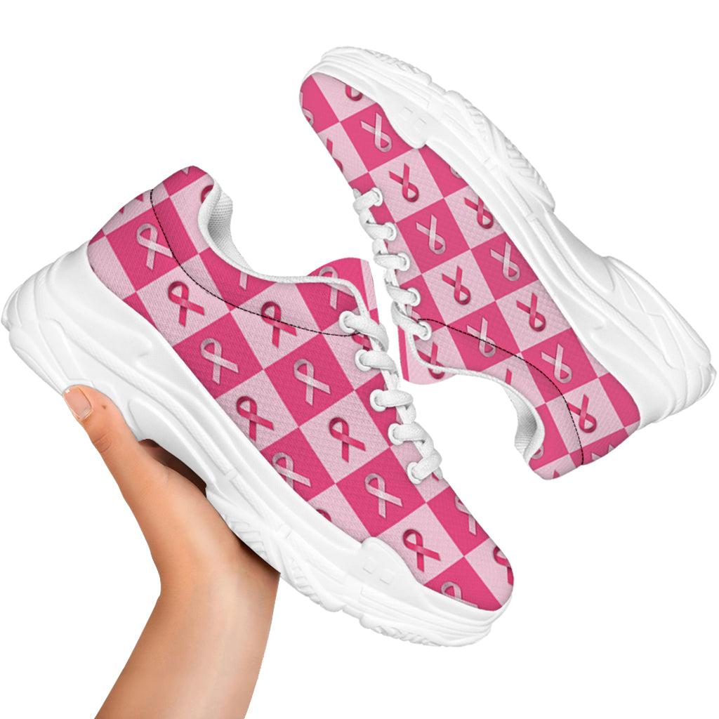 Breast Cancer Awareness Pattern Print White Chunky Shoes