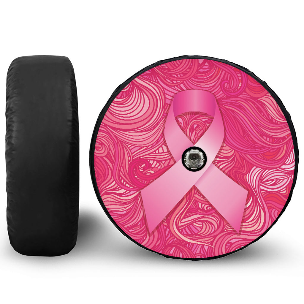 Breast Cancer Awareness Ribbon Print Tire Cover With Camera Hole