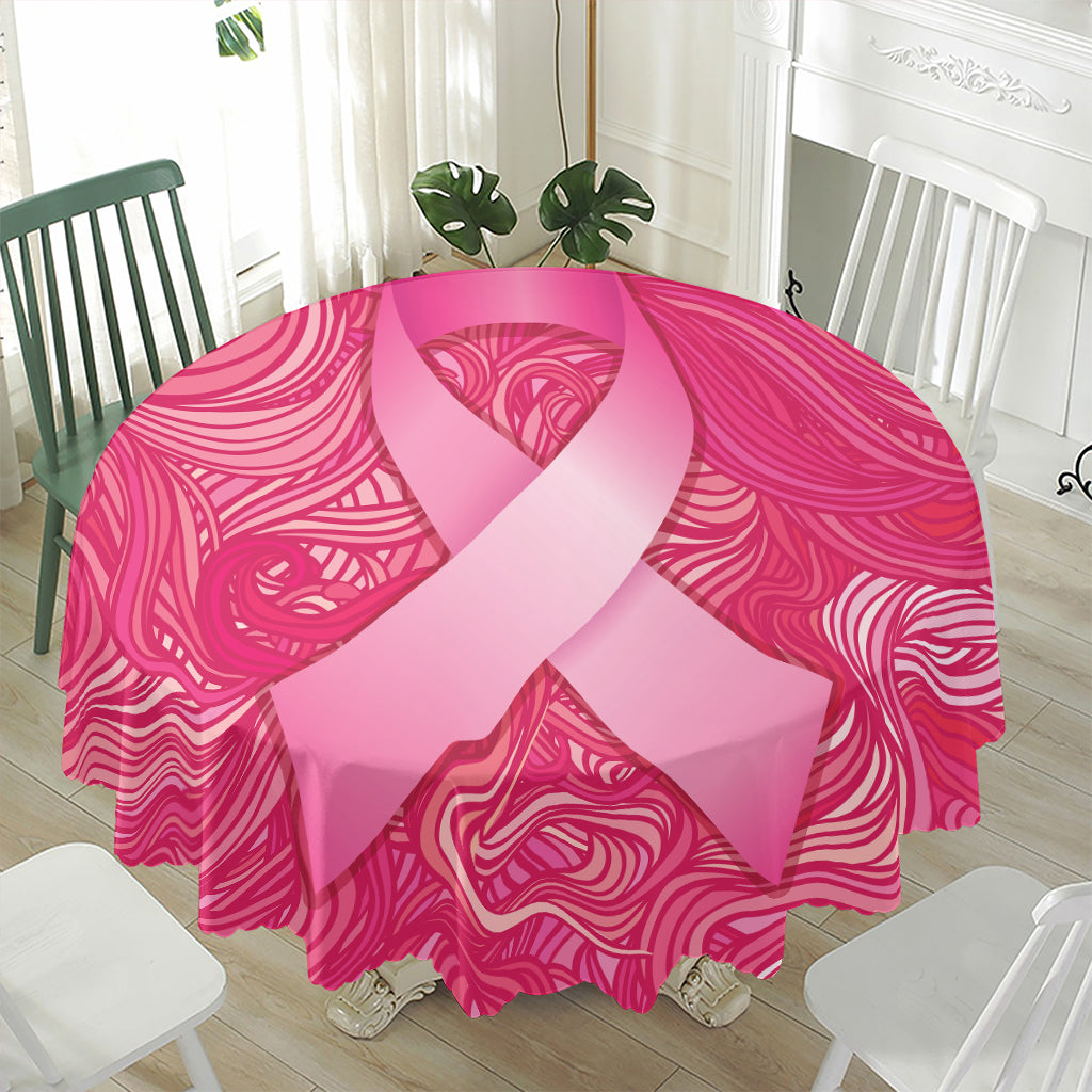 Breast Cancer Awareness Ribbon Print Waterproof Round Tablecloth
