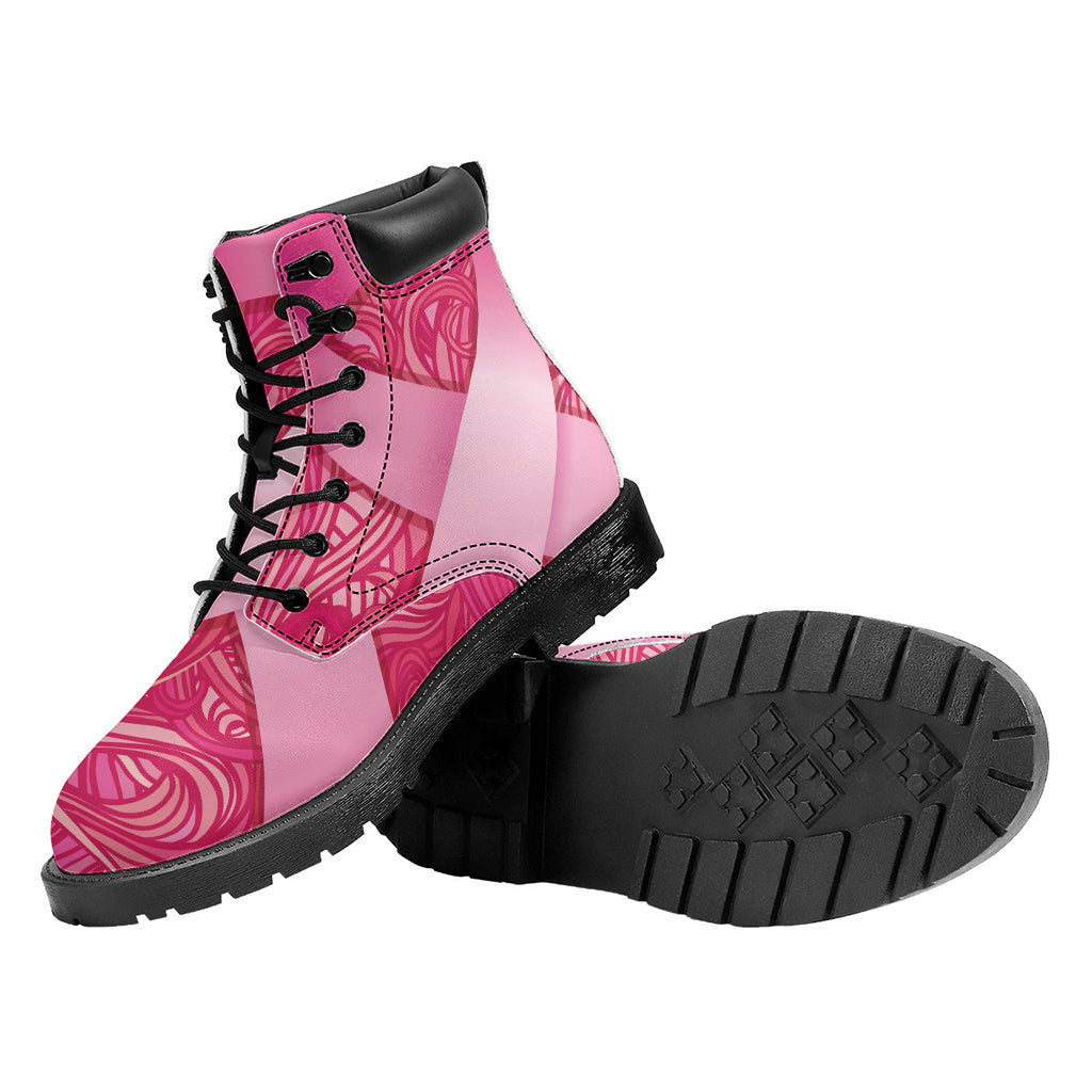 Breast Cancer Awareness Ribbon Print Work Boots