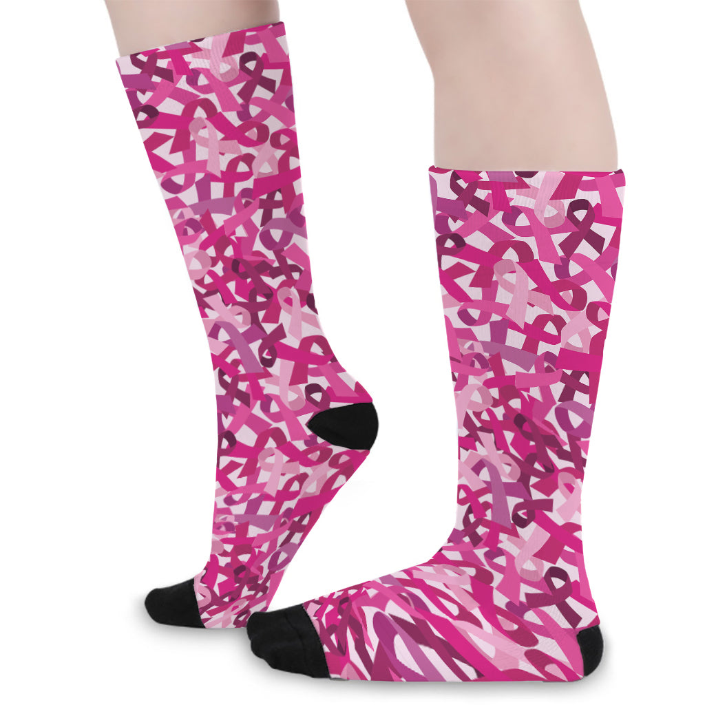 Breast Cancer Awareness Symbol Print Long Socks