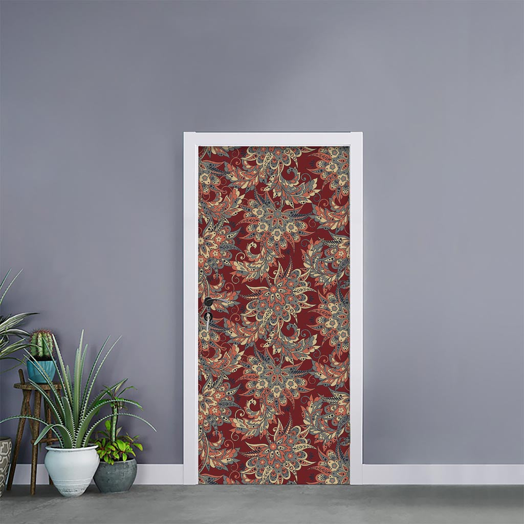 Brick Floral Bohemian Pattern Print Door Sticker
