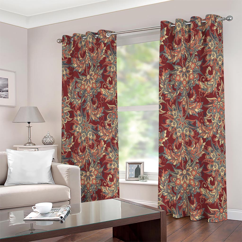 Brick Floral Bohemian Pattern Print Extra Wide Grommet Curtains
